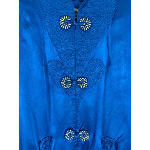Vtg Silver Lake Duster Opera Coat Asian Style Satin Blue Size M - Picture 7 of 10